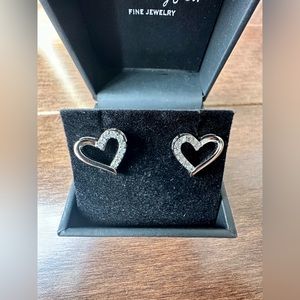 Heart Diamond Sterling Silver Earrings